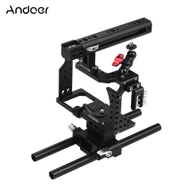 

Andoer Camera Cage Top Handle 15mm Rod Baseplate Kit Video Film Movie Making Stabilizer Aluminum Alloy with Cold Shoe Mount Ca