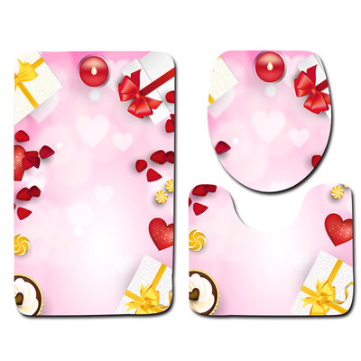 

〖Follure〗3PCS Valentines Day Pattern Non Slip Toilet Seat Cover Rug Bathroom Set Decor