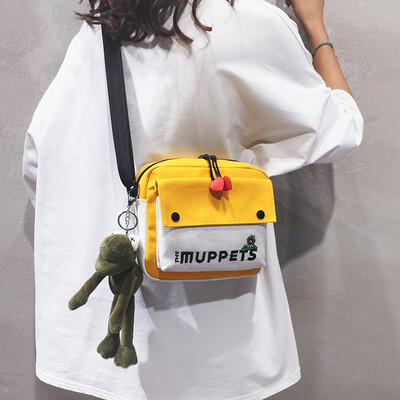 

Canvas small bag handbags new 2019 cartoon cute girl bag casual wild color single shoulder Messenger bag tide