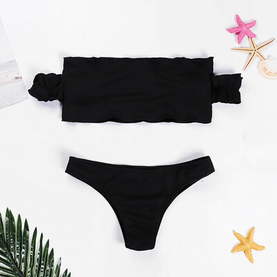 

Roseonmyhand Women Bandeau Padded Push Up Off Shoulder Swimsuit Beachwear Swimwear Bikini Set