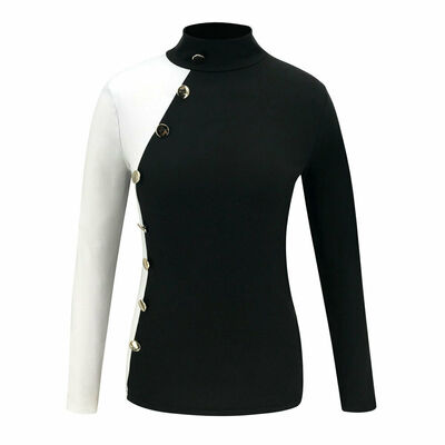 

Fashion Women Slim Long Sleeve Turtleneck Casual Blouse Buttons Tops T-shirt