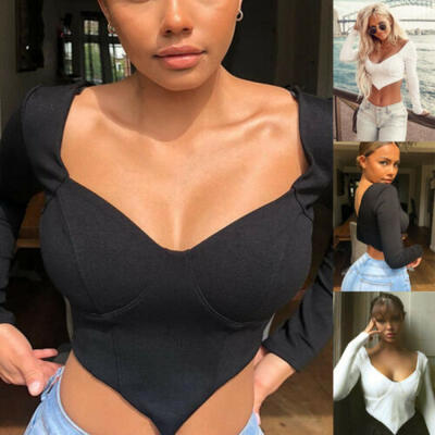 

Fashion Women Ladies Deep V Neck T-Shirt Long Sleeve Backless Tank Top Crop Top