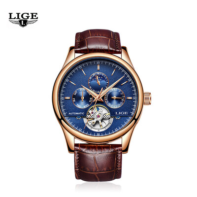 

LIGE LG9843 Men Creative Luminous Dial Business Mechanical Watch