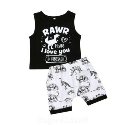 

Funny Infant Baby Boy Sleeveless T-shirt VestDenim Shorts Outfits Set Summer