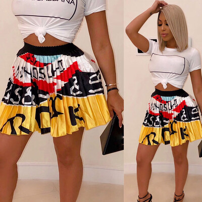 

Roseonmyhand Womens Graffiti Pleated Skirts Printed Elastic Waist A-Line Swing Midi Skirt