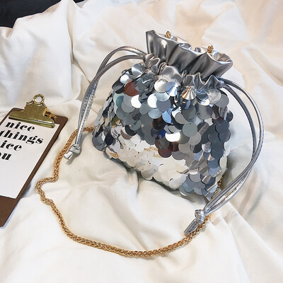 

Summer mini small bag women 2019 new ins super fire sequin bucket bag Joker chain fairy messenger bag