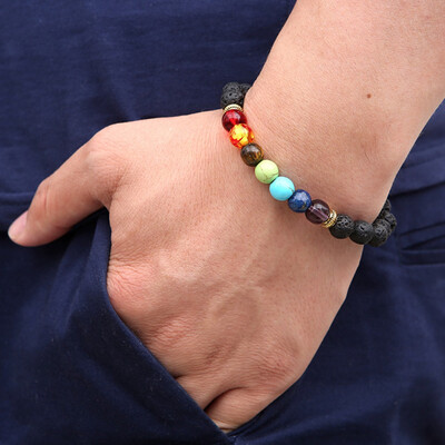 

8 mm Colourful Agate Volcanic Stone Flanging Elastic Bracelet Unisex Pair Bracelet Hot Gift
