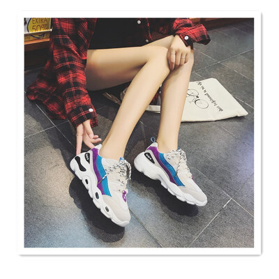 

2018 new muffin thick-soled leather lace-up sneakers wild student breathable white shoes flat-bottom running shoes