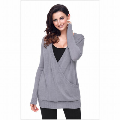 

Deep V-neck long-sleeved warm-fitting sweater casual loose knit sweater