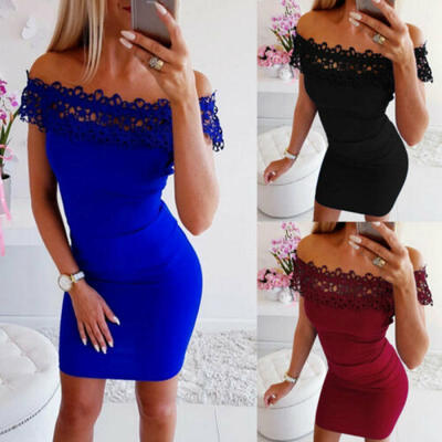 

Fashion Women Dress Off Shoulder Lace Party Dress Evening Cocktail Mini Dresses