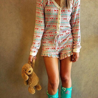 

Fashion Christmas Printed Buttons Lace Long Sleeve Ruffled Womens Jumpsuit 100206 white