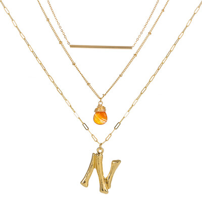 

Small Orange stone Gold Metal Bamboo 2cm 26 Letter Alphabet A-Z Minimalist Initial Pendant Necklace Fashion Twist Chain Jewelry