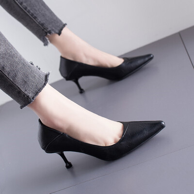 

Slim high heels shallow mouths small pointed leather shoes single shoes four seasons single shoes white-collar work shoes t