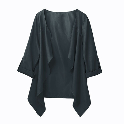 

Toponeto Women Autumn Spring Solid Long Sleeve Loose Plus Coat Cardigan KHL