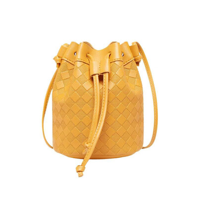 

Korean Style Rhombic Drawstring Messenger Bag Fashion Chic Solid Color Women Bucket Bag