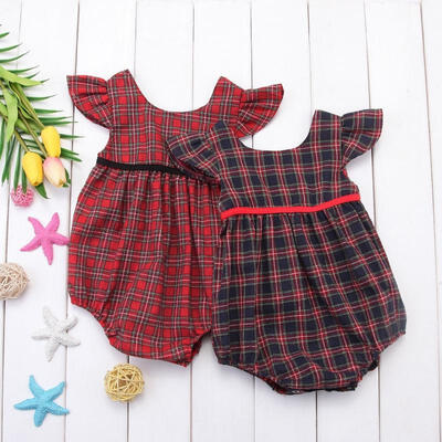

Toddler Kid Baby Girl Corset Plaid V-Collar Romper Jumpsuit Outfit Clothes 0-24M