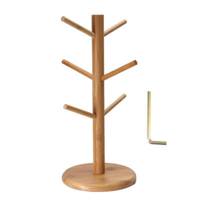 

Greensen Bamboo Mug Rack Tree Storage Rack 6 Hooks Removable Tea Cup Holder Organizer