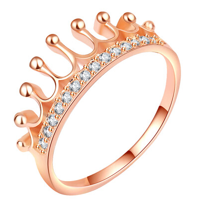 

Exquisite Temperament Elegant Queen Silver Rose Gold Crown Clear Crystals Lady Rings Charm