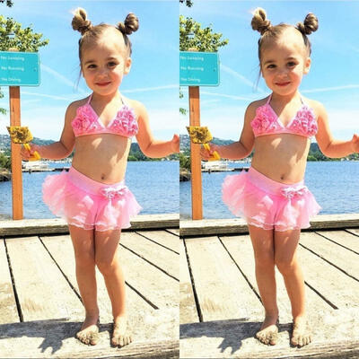 

Kids Girl Children Flower Swimmable Swimsuit Tankini Bikini Set Costume Swimwear