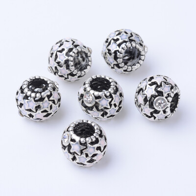 

Alloy Enamel European Beads with Rhinestones Large Hole Beads Rondelle Antique Silver PearlPink 11x9mm Hole 5mm