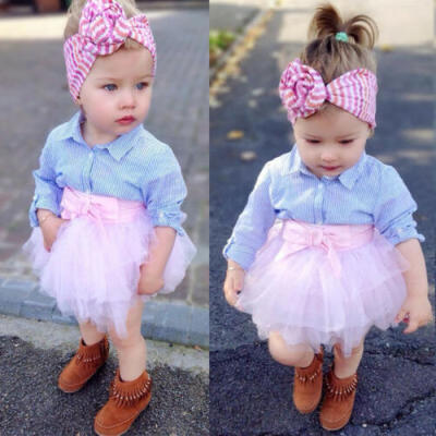 

Toddler Kids Baby Girl Plaid T-shirt Top Tulle Tutu Skirt Outfit Set Clothes USA