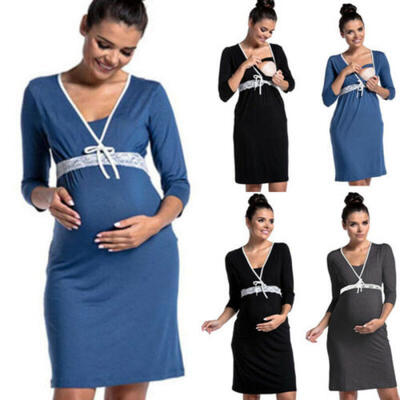 

Pregnant Clothes Women Maternity Long Sleeve Casual Dress Cotton Sleepwear Dress