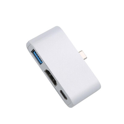 

Type-C to HDUSB31 Multi-port Adapter 3-in-1 Hub Converter 4K UHD Fast Data Transfer for Projector USB Driver Phone Silver