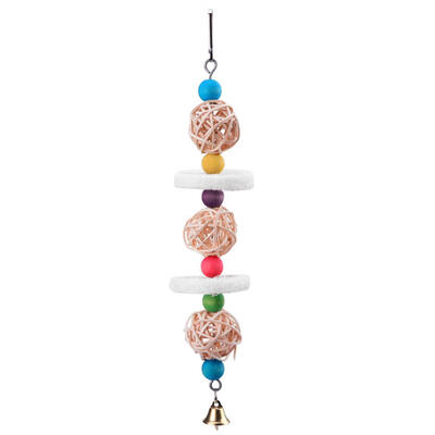 

Wood Pet Parrots Birds Toys Loofah Balls Bell Play Bite Hanging Cage String