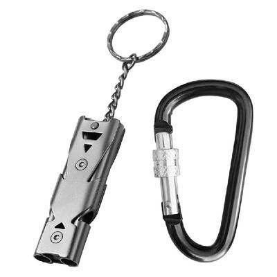 

2 Pcs Camping Whistle Carabiner Set Emergency Double Tube Whistle D Shape Keychain Clip Set
