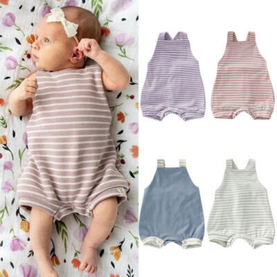 

US STOCK Newborn Baby Boy Girl Stripe Romper Bodysuit Summer Outfit Set Clothes