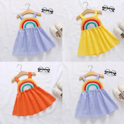

UK Summer Toddler Kids Baby Girls Clothes Sleeveless Rainbow Dress Sundress 1-5Y