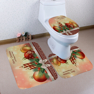 

〖Follure〗3PCS Christmas Bathroom Non-Slip Pedestal Rug Lid Toilet Cover Bath Mat Set