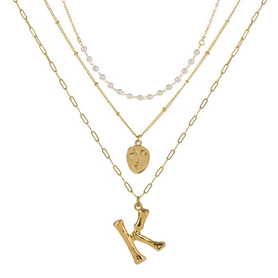 

2019 New Face Coin Beads Alphabet Initial LetterPendant Necklace Female Gold Color Chain Choker Collar Necklaces for Women