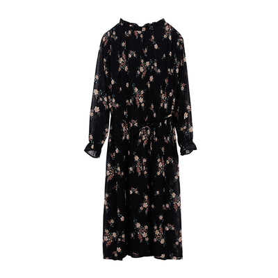 

Autumn outfit product Restore ancient ways small&pure&fresh Collect show thin waist Broken beautiful pleated chiffon dress