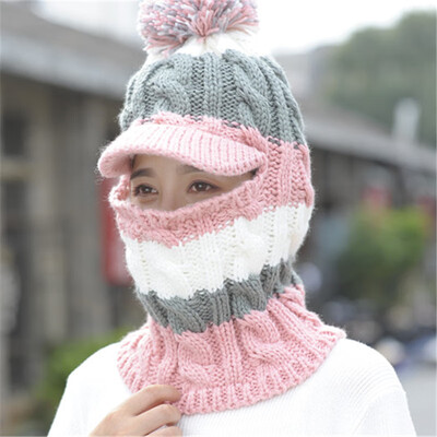 

Knitted Hat Cycling Hat Womens Winter Korean Youth Duck Tongue Hat with Velvet Thickened Wool Ball Face Covering Cap