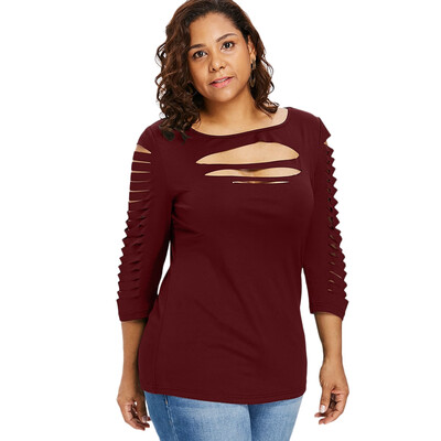 

Plus Size Ladder Ripped Cut Front T-shirt