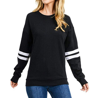 

Tailored Fashion Women O-Neck Stripe Long Sleeve Blouse Solid Slim Sweatershirt Tops