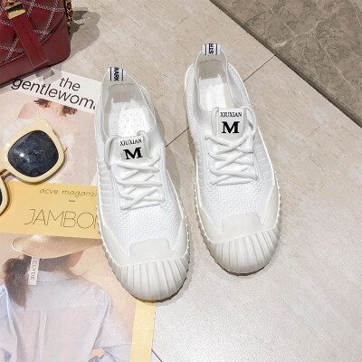 

Chic shoes women 2019 spring knitted breathable thick soled shoes Korean fashion Joker soft-soled leisure sports shoes