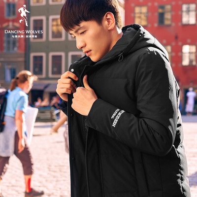 

Dancing with wolves DANCING WOLVES down jacket men 2018 winter new long letter hooded thick down jacket 66096616620 001 black 185100A