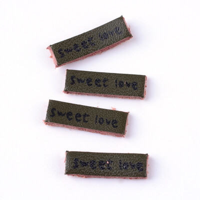 

Imitation Leather Garment Accessories Rectangle with Word Sweet Love Olive 17x5x15mm