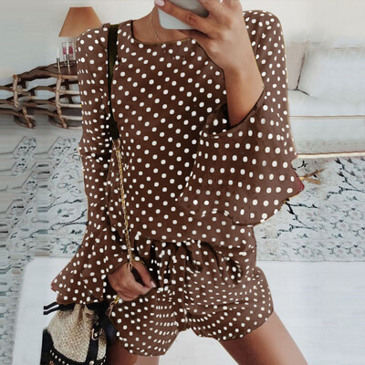 

Roseonmyhand Womens Summer Prnted Dot Casual Flare Sleeve Top Blouse Short Pant Sets