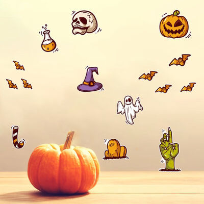 

Cartoon Cute Halloween Wall Sticker Waterproof Self-Adhesive PVC Decals Home Decorations Skull Pumpkin Bat