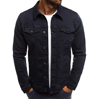 

Mens Autumn Winter Long Sleeve Coat Jacket Jean Lapel Warm Casual Solid Color