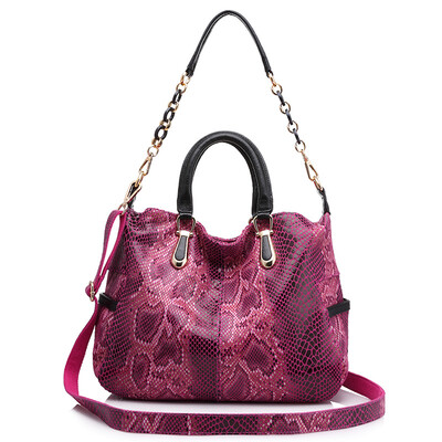 

REALER brand women genuine leather tote bag female fashion serpentine prints leather handbags boston bag large shoulder bag
