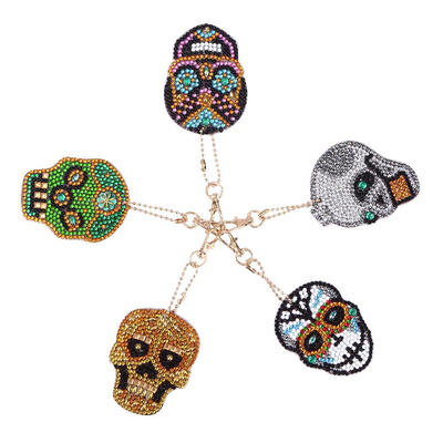 

5pcs DIY Full Drill Special Shaped Diamond Painting Skull Bag Keychain Gift