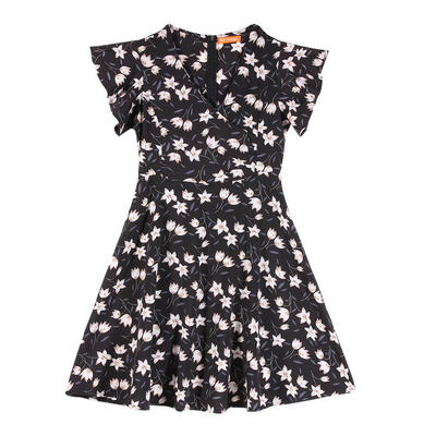 

Summer Chiffon Women Sexy V-Neck Flower Print Bohemian Ruffle Sleeves Dress