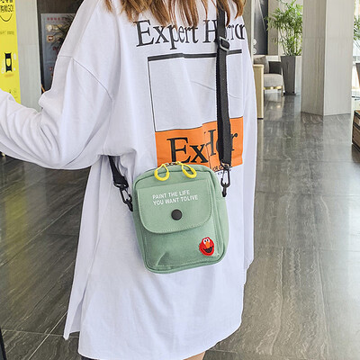 

Canvas small bag handbags new 2019 cartoon cute cloth bag solid color girl casual shoulder Messenger bag tide