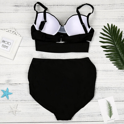 

Roseonmyhand Womens Bikini Set High Waist Solid Padded Swimwear Swimsuit Bathing Plus Size
