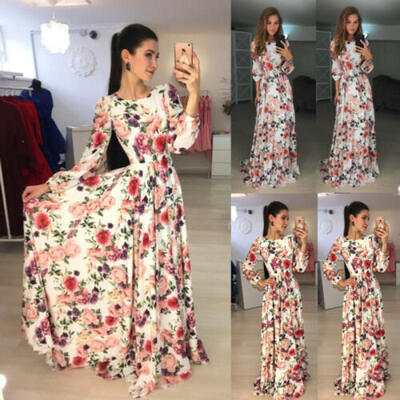 

Lady Women Bohemia Beach Long Sleeve Floral Holiday Evening Cocktail Party Dress