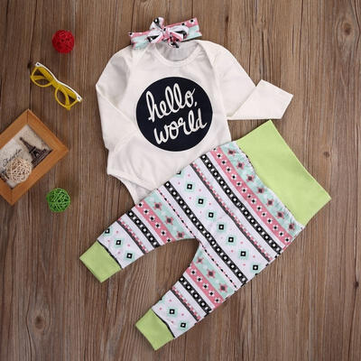 

Newborn Baby Girl Boys Long Sleeve Romper Floral Pants 3pcs Outfits Set Costume